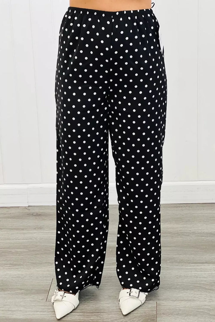 Polka Dot Print Elastic Waist Lace Hem Loose Pants