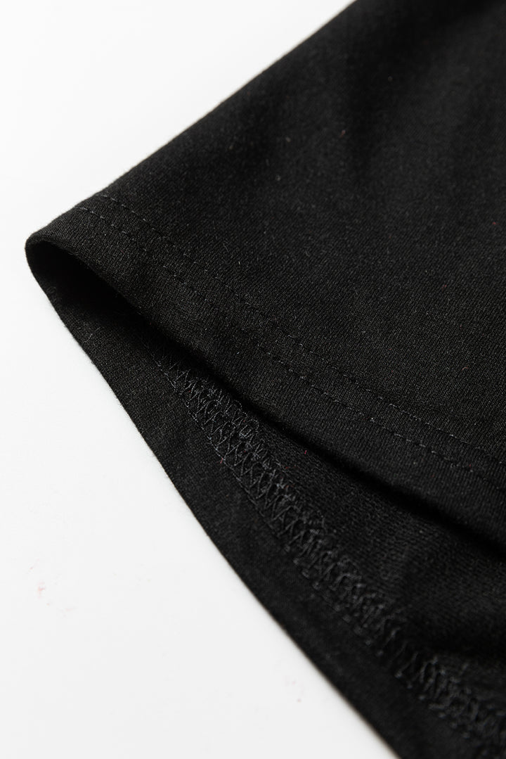 Black Solid Color Raw Seam Big Flower Patched Loose Overall Jumpsuit