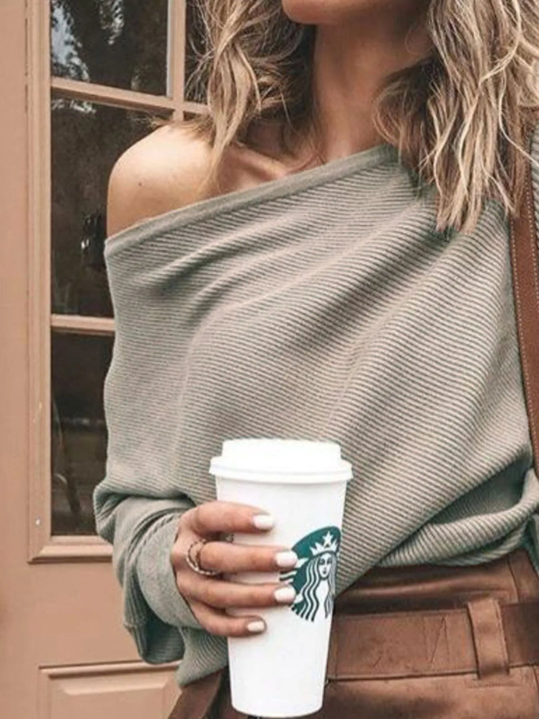 Full Size One-Shoulder Ribbed Sweater Plus Size