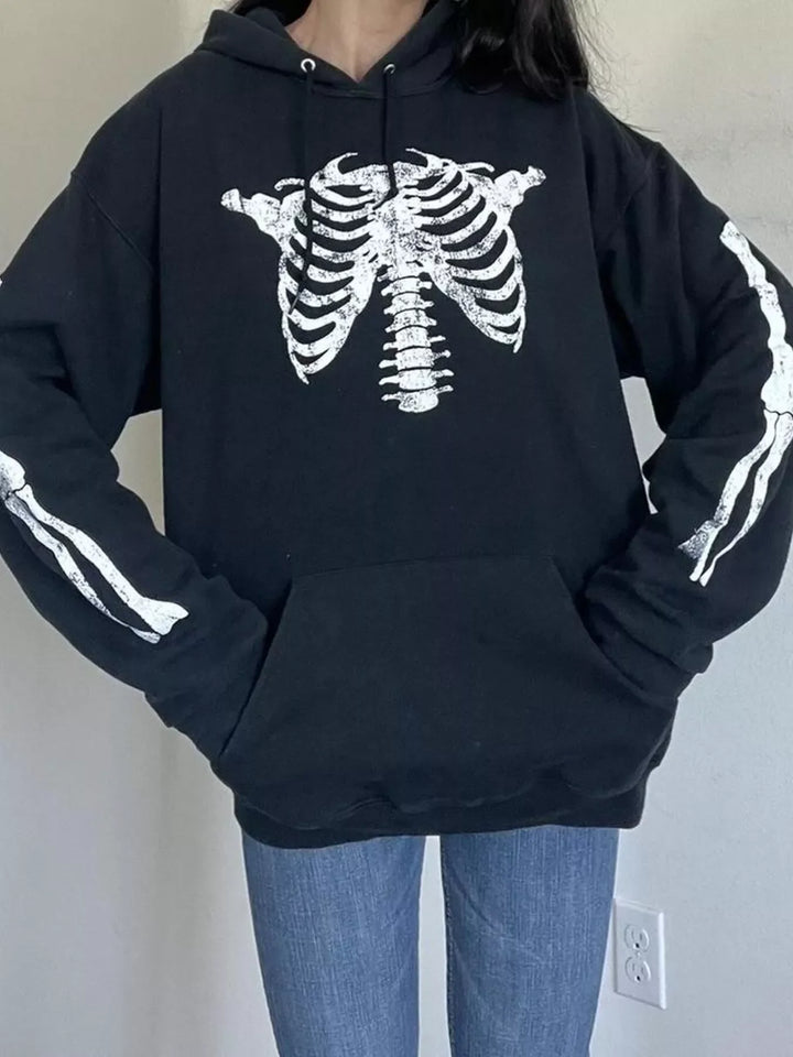 Drawstring Skeleton Long Sleeve Hoodie
