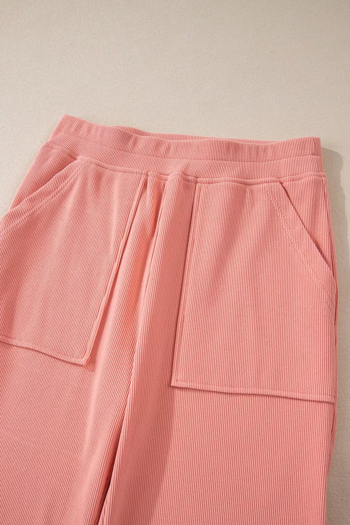 Ribbed Round Neck Top and Pants Set