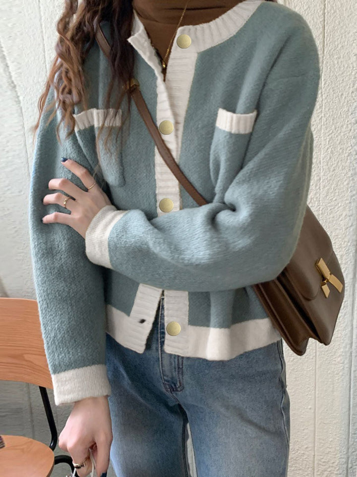 Contrast Trim Button Up Cardigan
