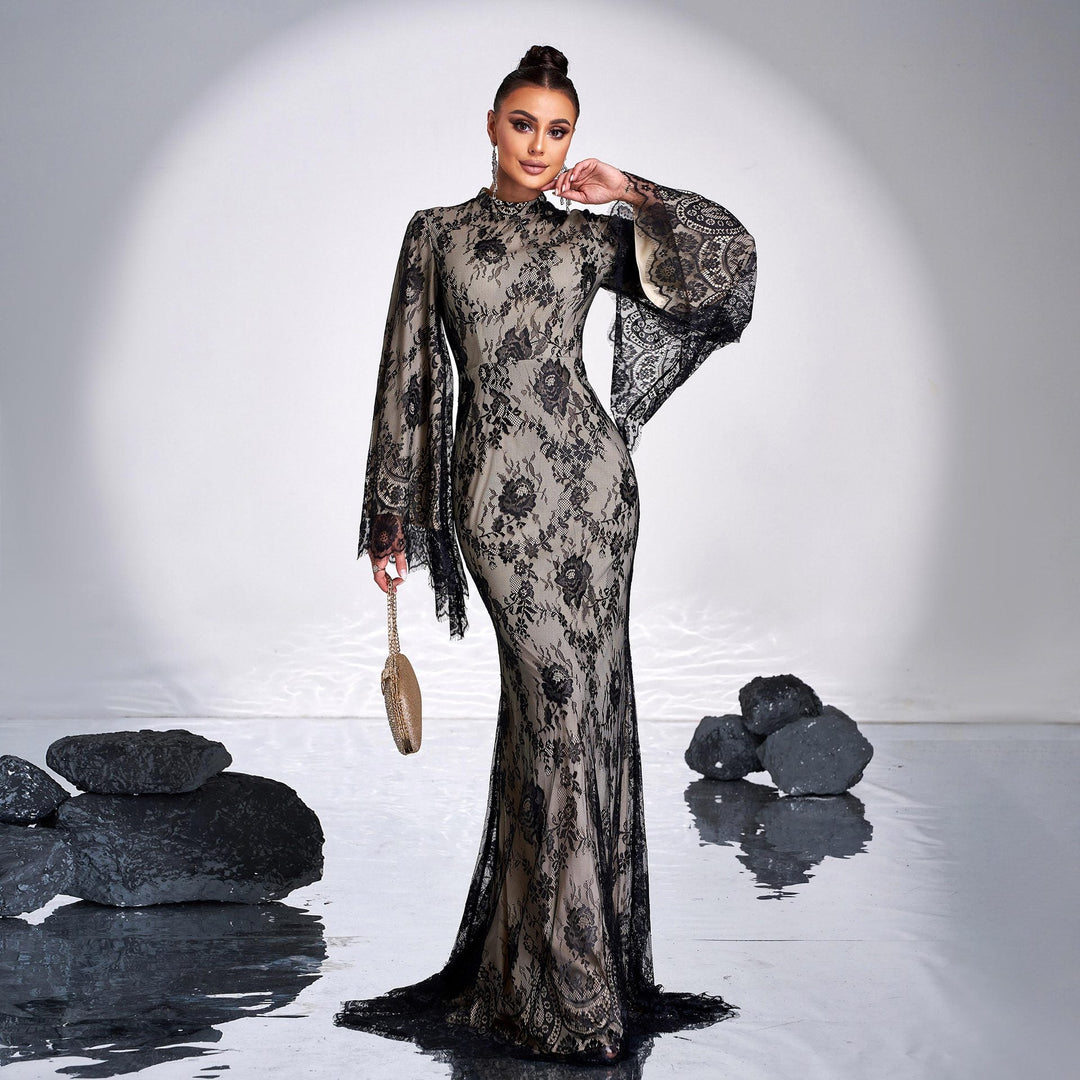 Long Sleeve Round Neck Sexy Lace Banquet Dress