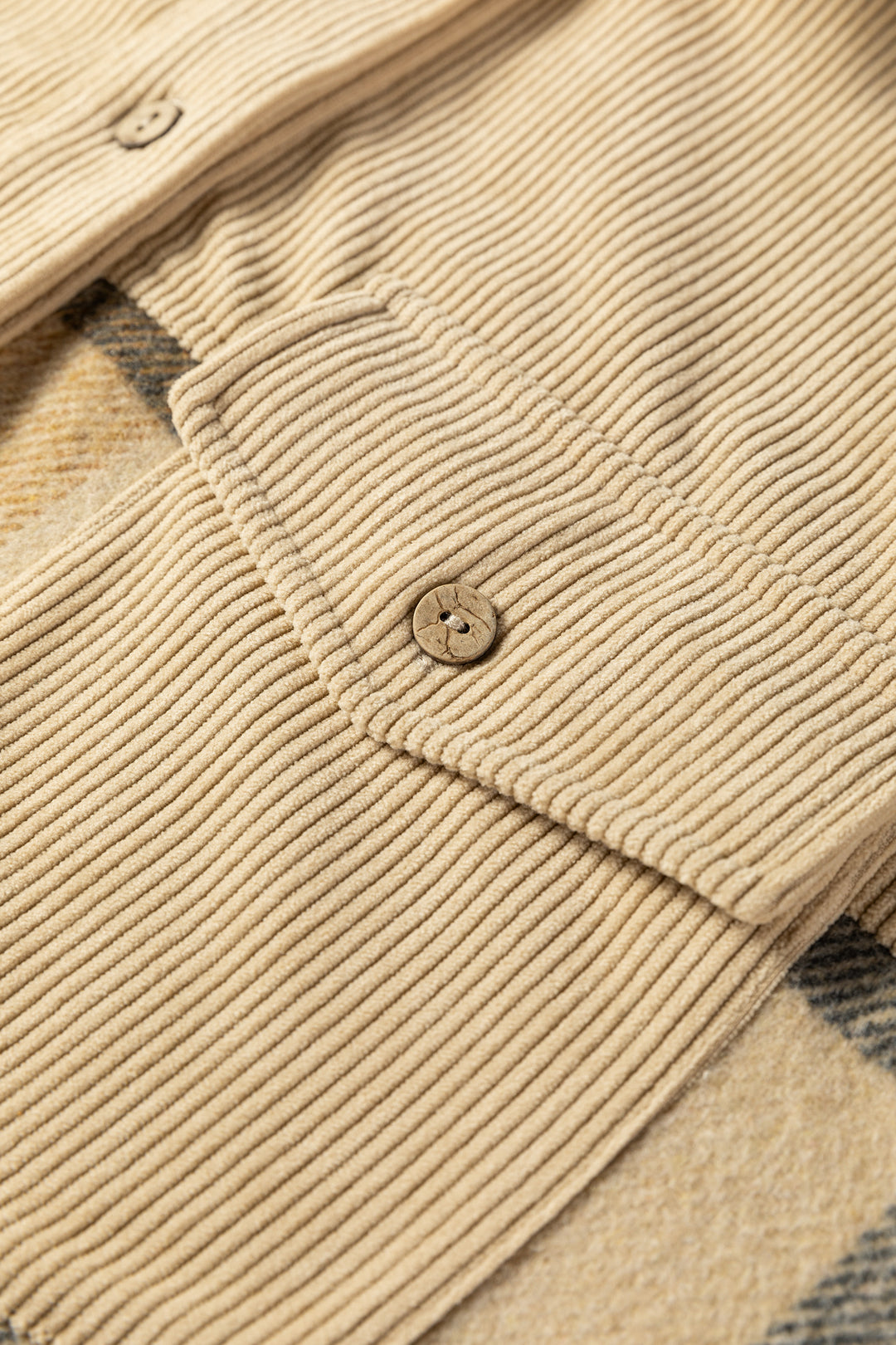Parchment Retro Plaid Corduroy Patchwork Shacket