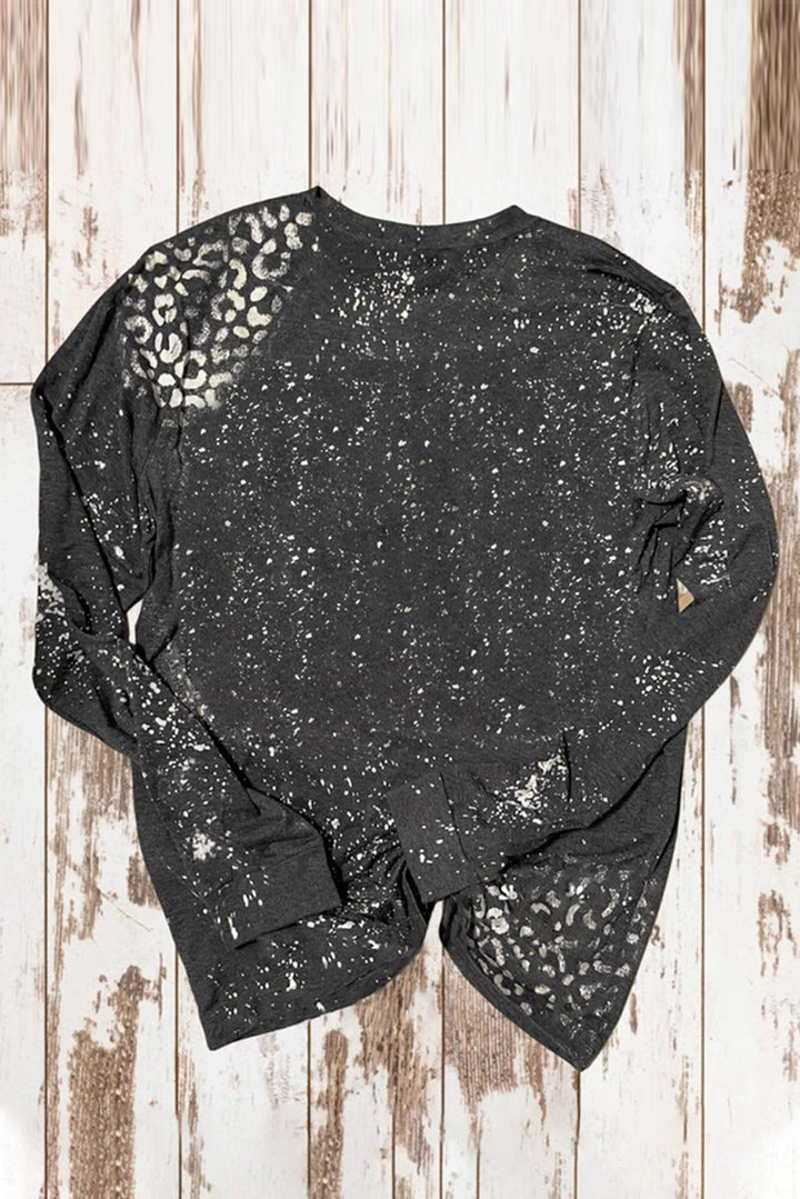Black TOUCHDOWN Season Rugby Football Leopard Print Long Sleeve Top