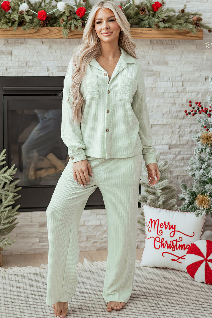 Clearly Aqua Textured Patched Chest Pocket Shirt and Pants Set