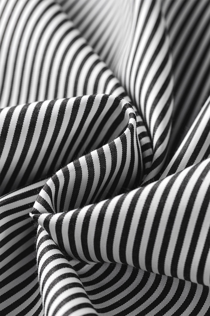 Black Stripe Striped Ruffle Sleeve Short Sleeve Round Neck Casual Shift Blouse