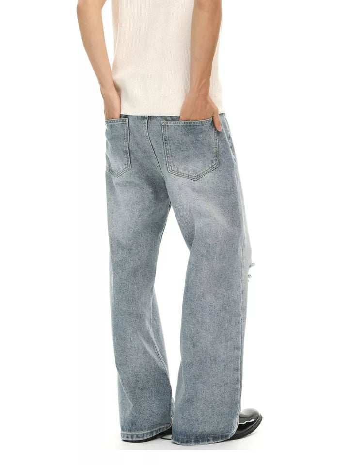Men's Distressed Wide-Leg Jeans