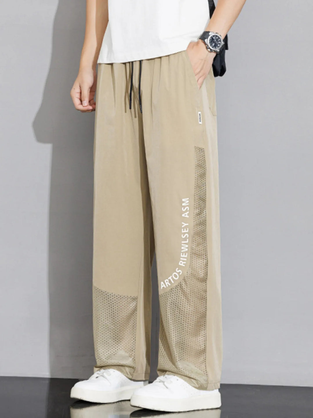 Men's Plus Size Drawstring Wide Leg Mesh Panel Pants