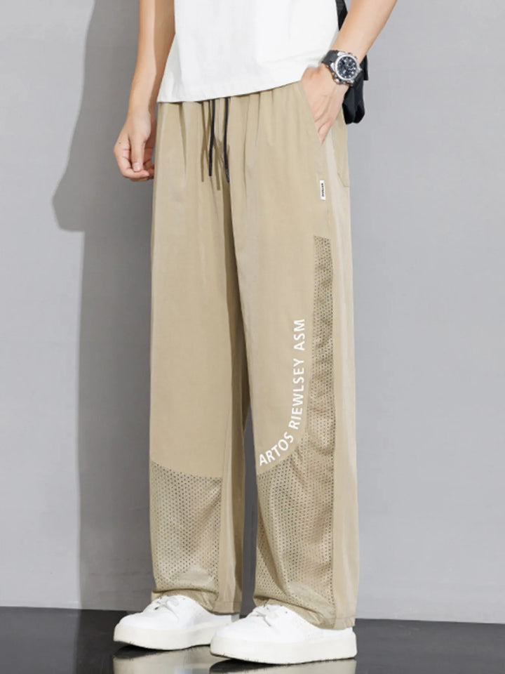 Men's Plus Size Drawstring Wide Leg Mesh Panel Pants