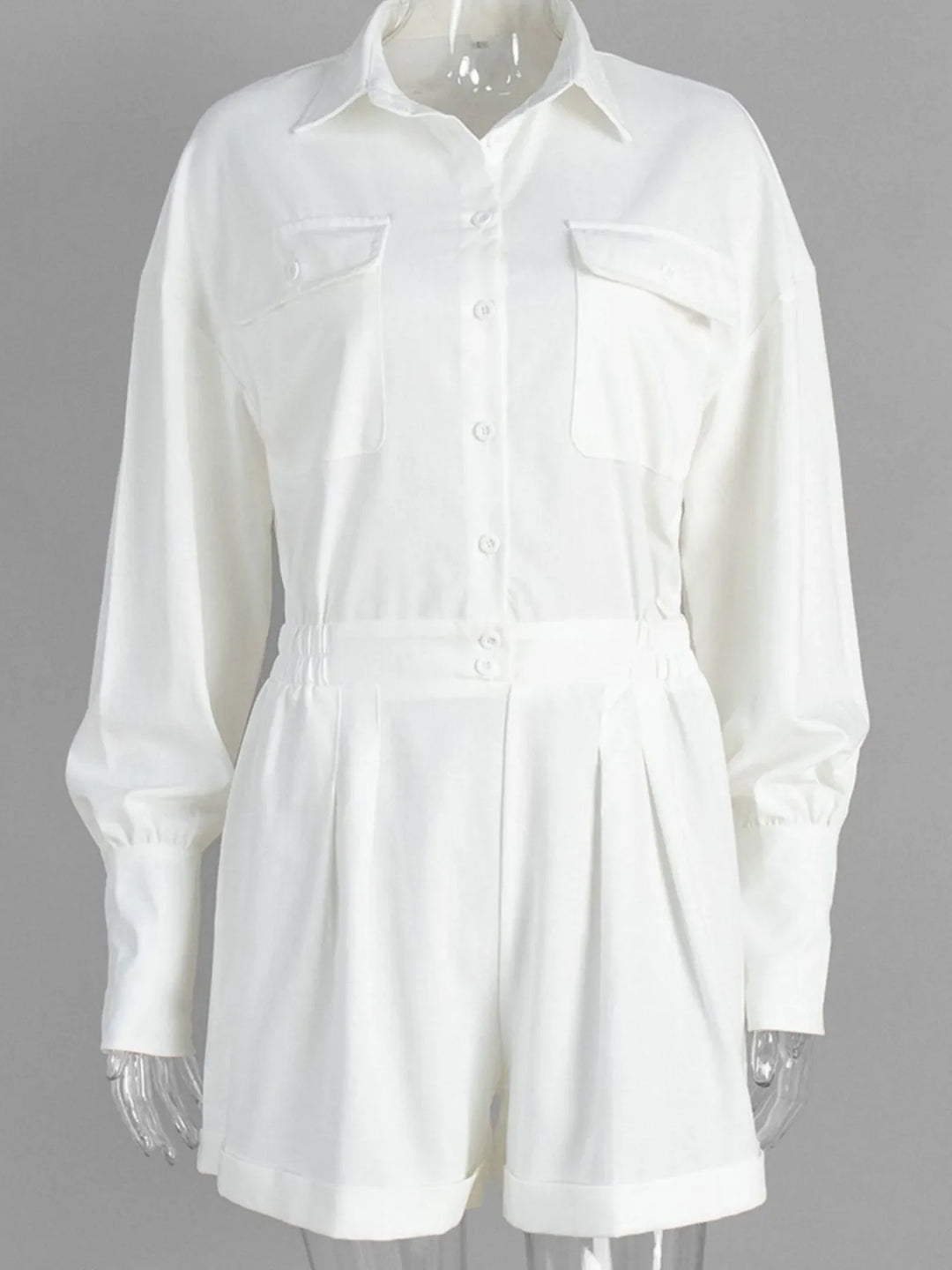 Casual Button Front Long Sleeve Romper