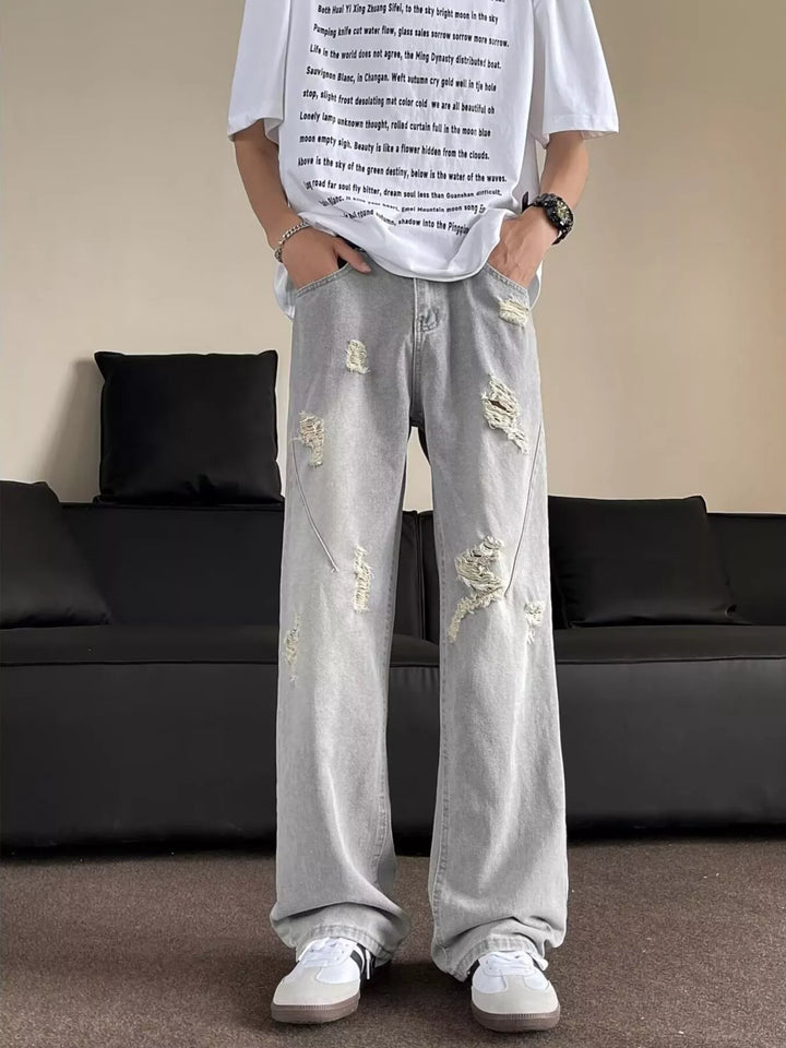 Men's Full Size Distressed Wide Leg Jeans Plus Size