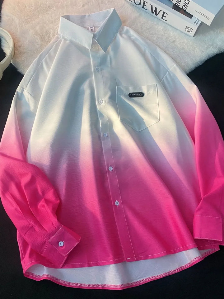 Men's Plus Size Gradient Long Sleeve Button-Up Shirt