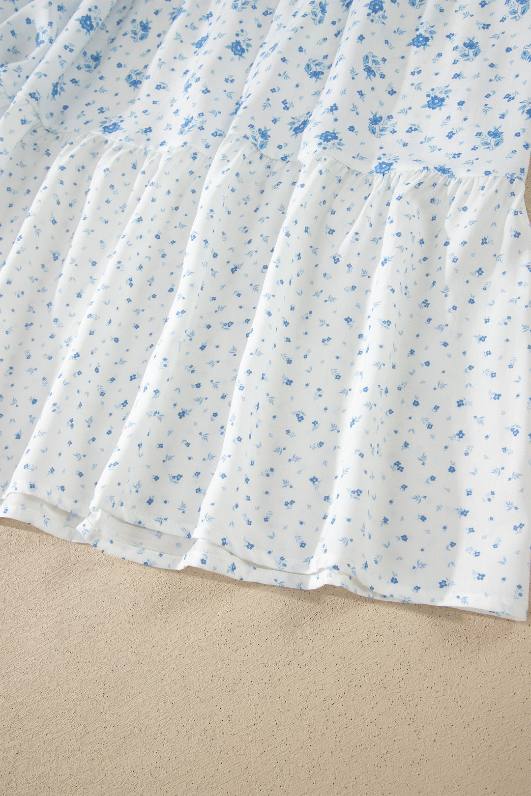 Sky Blue High Waist Tiny Floral Print Boho Maxi Skirt