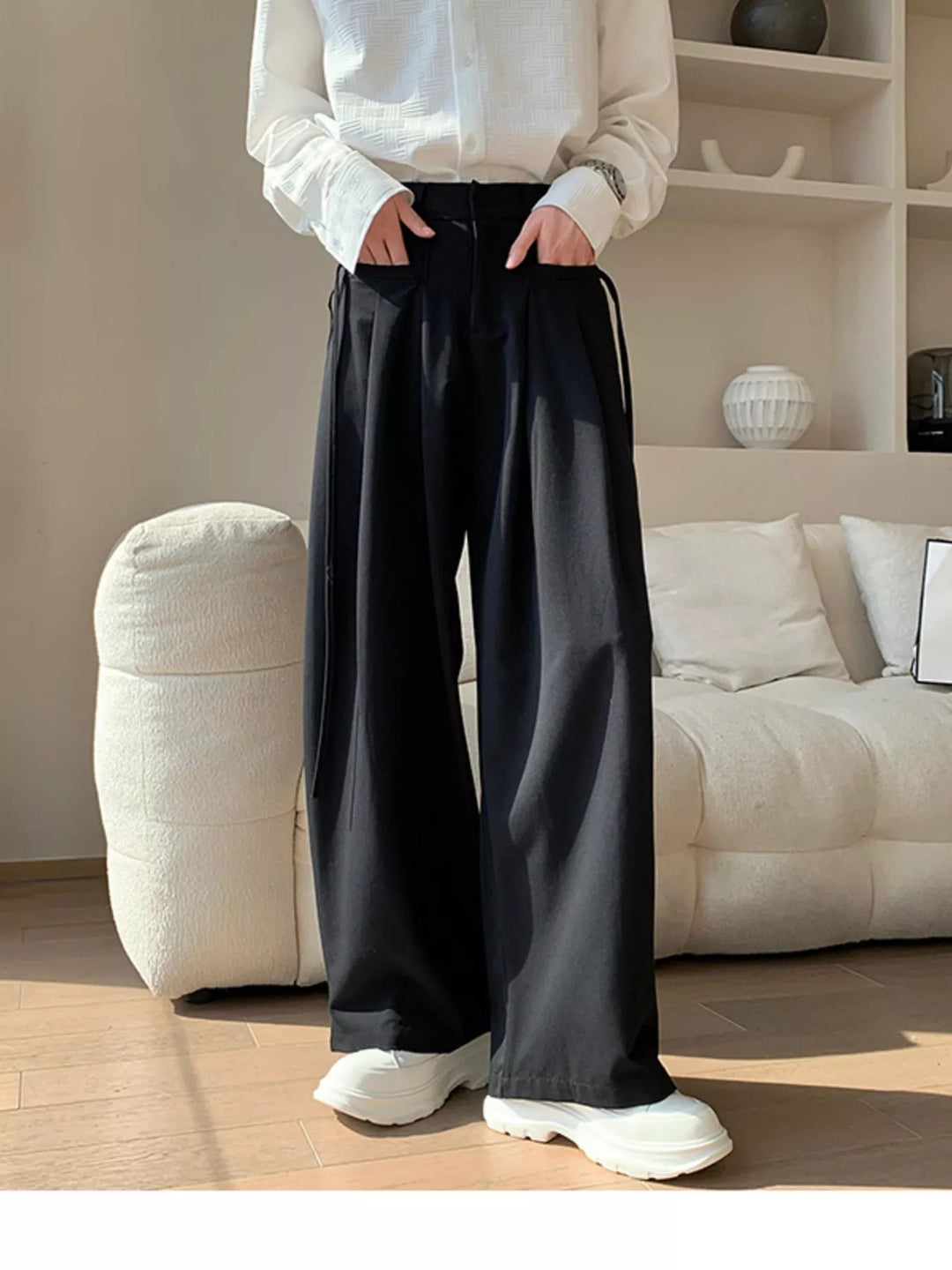 Men's Full Size Wide Leg Pleated Casual Pants Plus Size