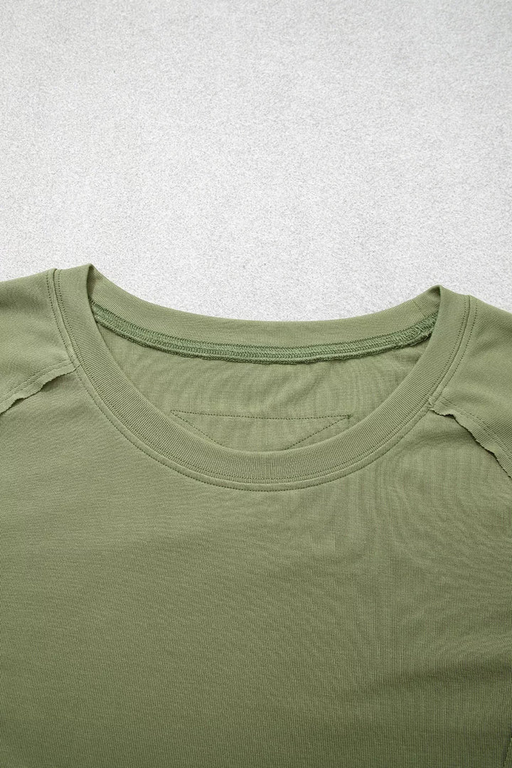 Long Sleeve Round Neck Paneling T-Shirt