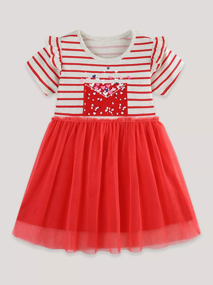 Children's Striped Short Sleeve Tulle Dress