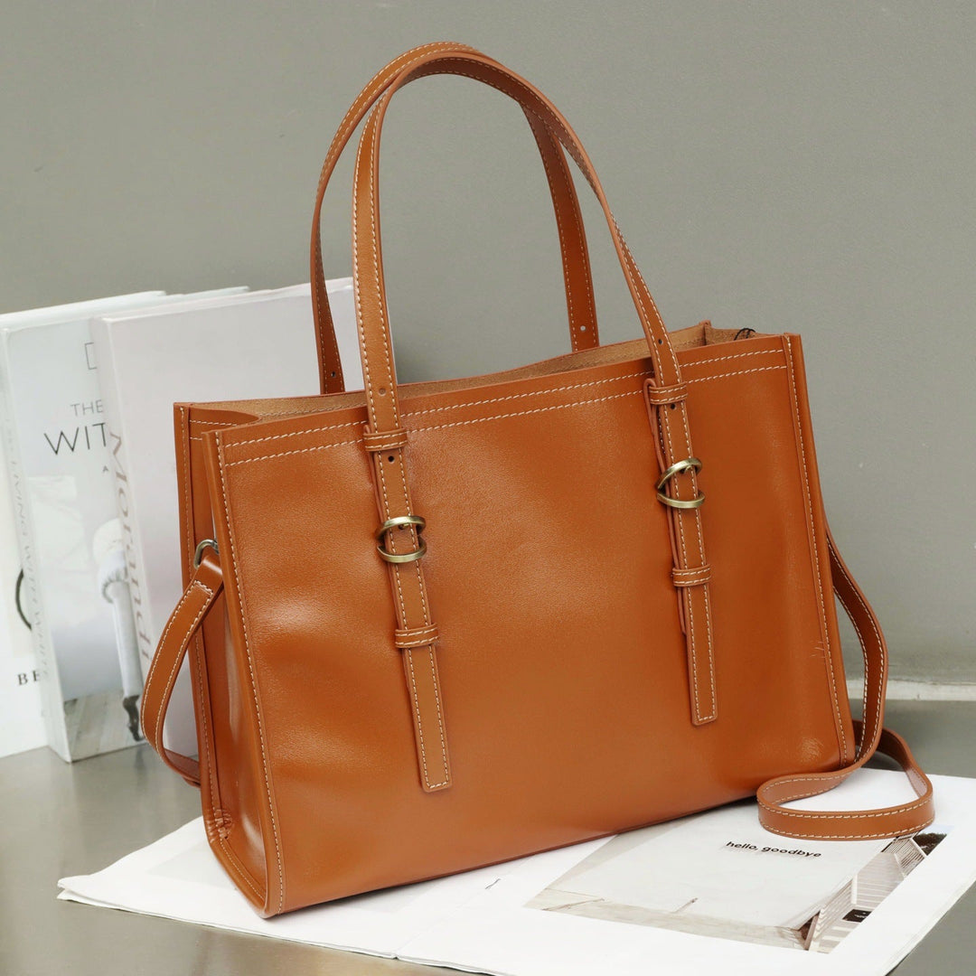 New Genuine Leather Women's Bag, Top-grain Cowhide Shopping Bag, Luxury Feel, Commuter Handbag, Single Shoulder And Crossbody Bag