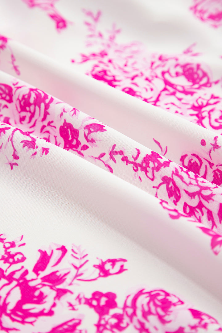 Jupe longue fendue à volants taille haute à fleurs style bohème rose