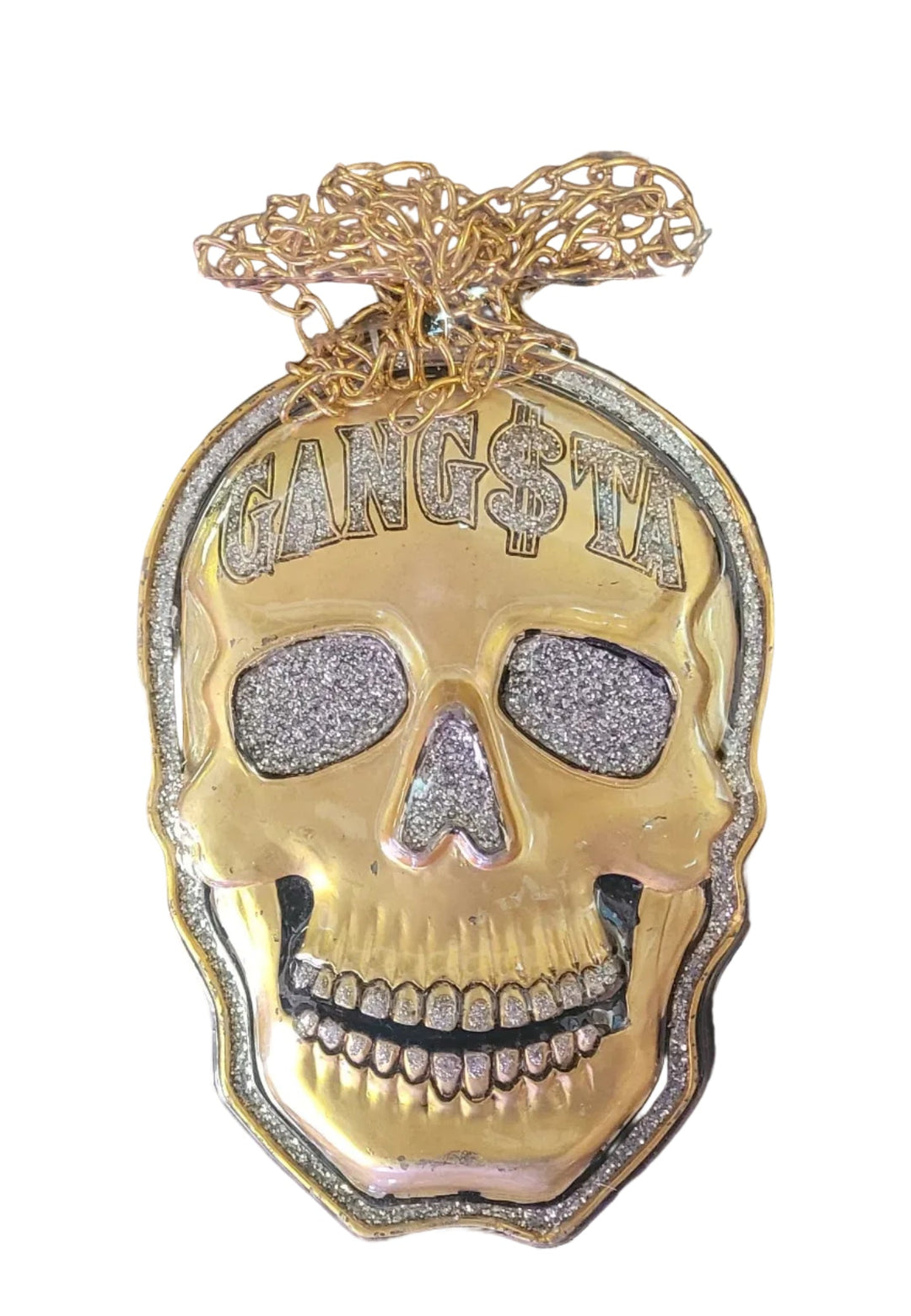 Gold Gangster Skull Medallion