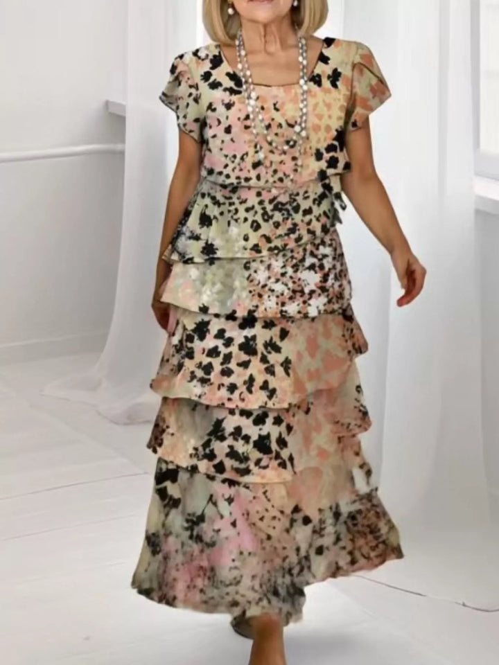 Ruffle Layered Printed Maxi Dress