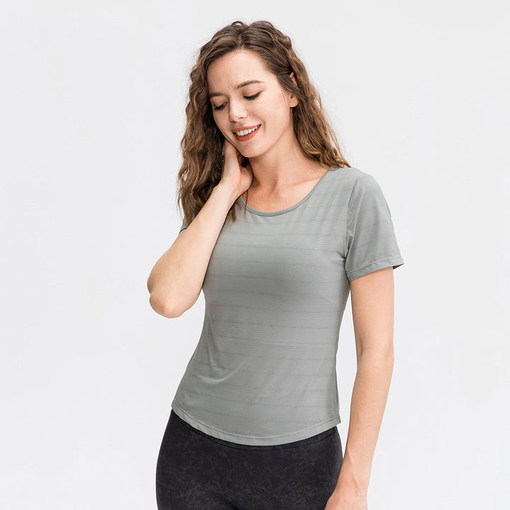 Spring Summer Loose Yoga Clothes Short Sleeve Women Nylon Ice Breathable Running Top Sports Casual Fitness T-shirt