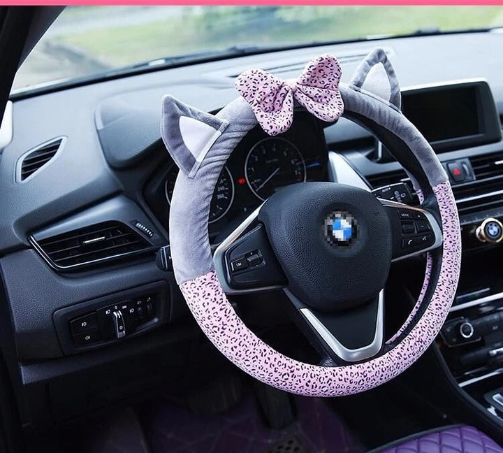 Cute Cat Ear Steering Wheel Cover Short Plush