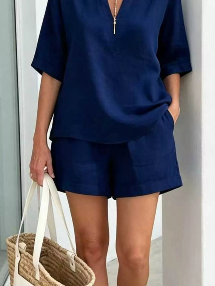 Full Size Half Sleeve Top and Shorts Set Plus Size