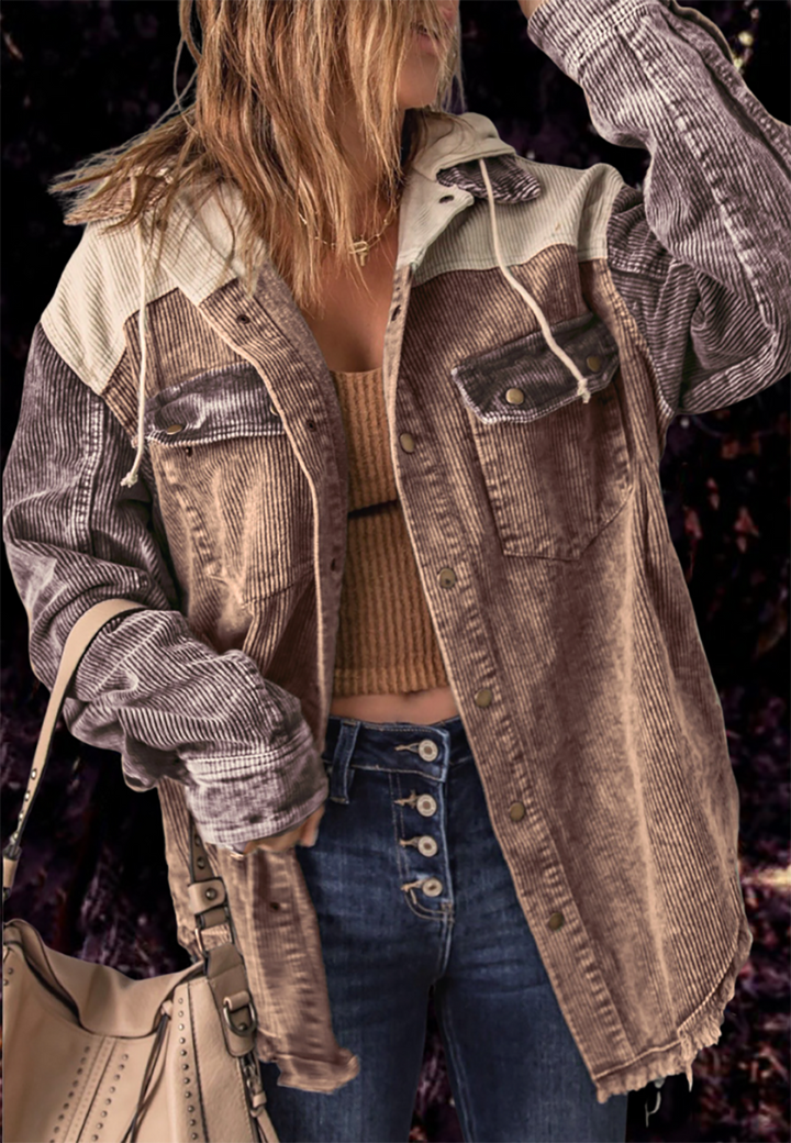Autumn Coat Cotton Distressed Double Pocket Hooded Coat