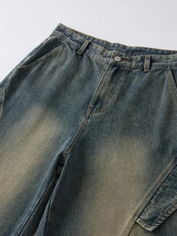 Men's Full Size Washed Cargo Wide Leg Jeans Plus Size