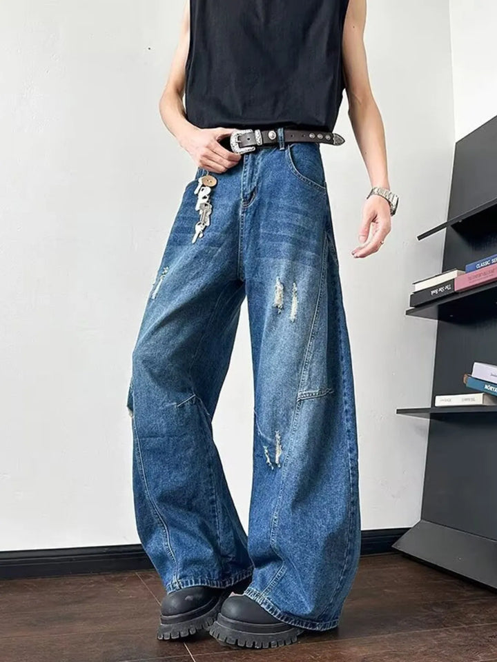 Men's Full Size Distressed Wide Leg Jeans Plus Size