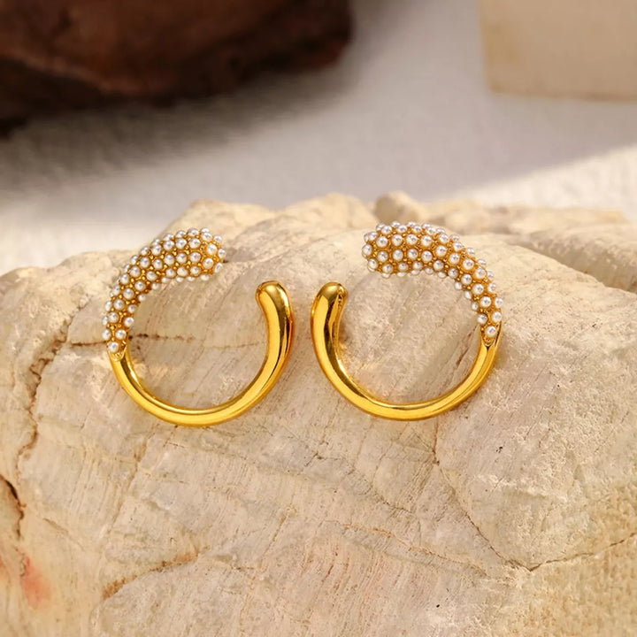 Pearl-Accented C-Hoop Earrings