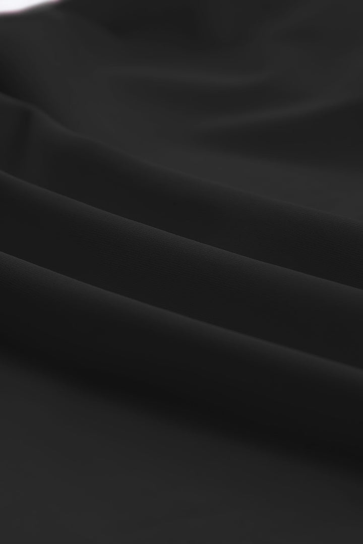 黑色純色方領無袖坦基尼泳衣