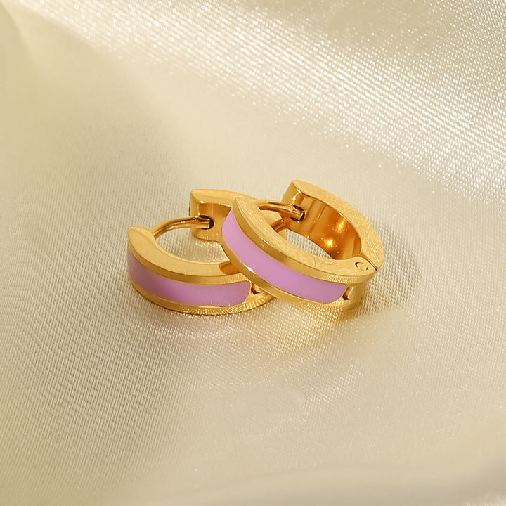 Women Titanium Steel Earrings Jewelry Gold Colorful Oil Necklace Geometric Abstract Hoop Earrings Accessories