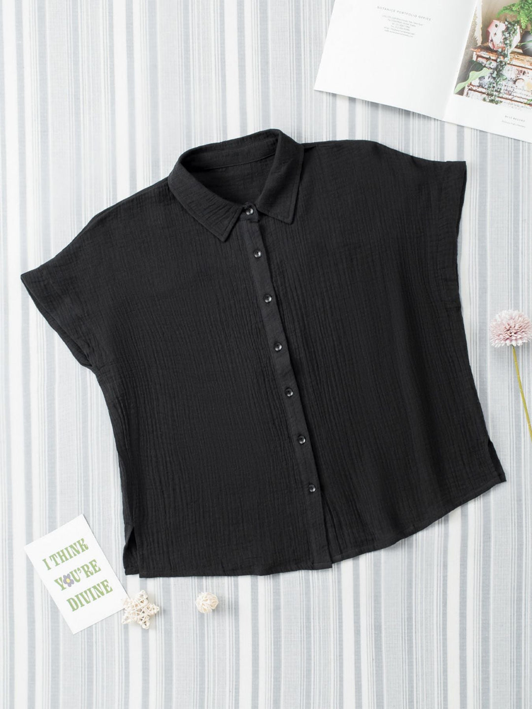 Crinkle Cotton Loose Short Sleeve Shirt