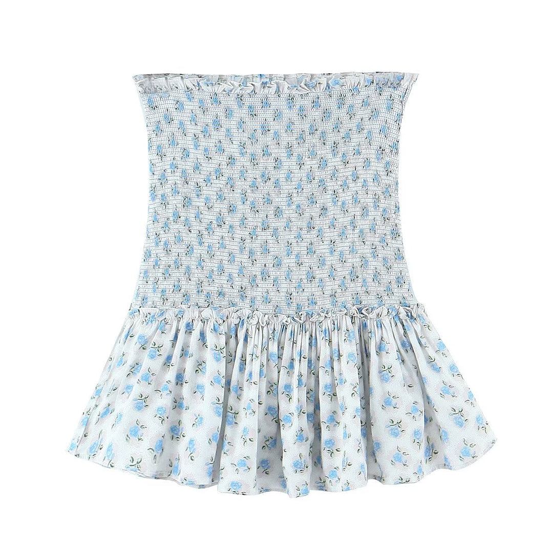 Early Spring Women Clothing Elastic Smocking Slim Square Collar Two Piece Skirt Sets