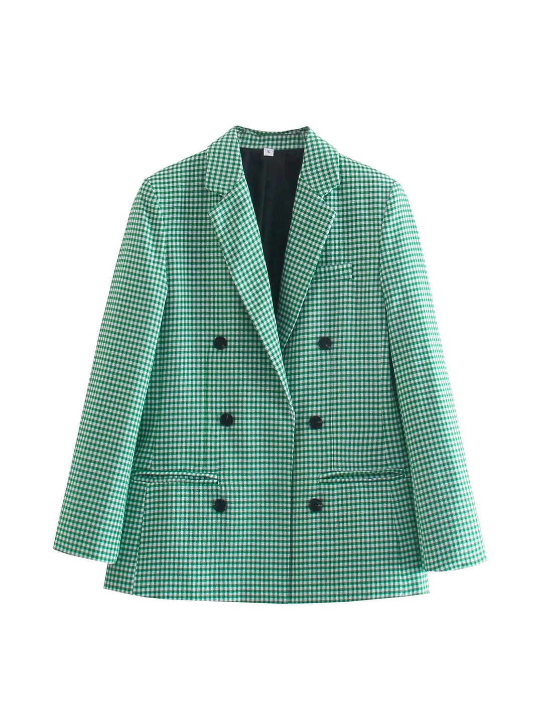 Autumn Winter Vintage Single Breasted Long Sleeve Plaid Women Padded Shoulder Blazer