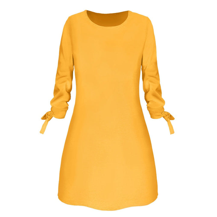Spring Summer Autumn Solid Color Dress Casual O neck Dress Lace up