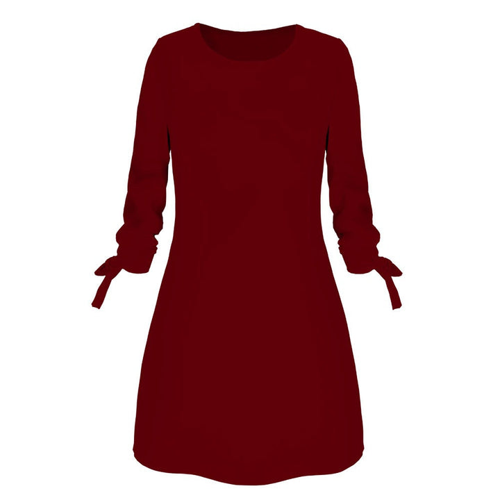 Spring Summer Autumn Solid Color Dress Casual O neck Dress Lace up