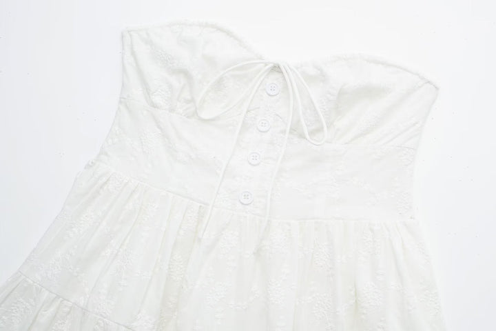Pure Dignified White Dress Summer Lady Square Collar Mid Length Dress Women