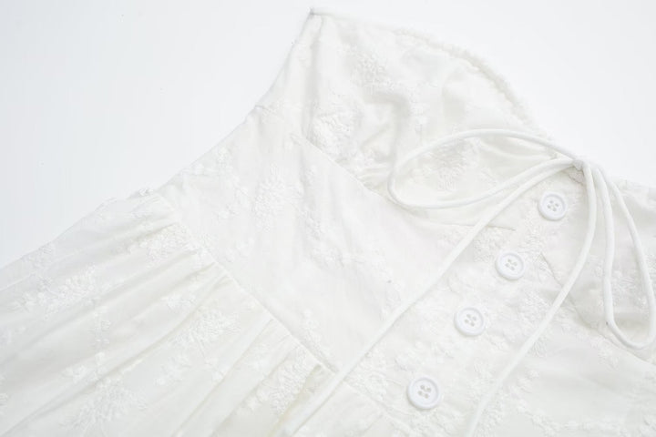 Pure Dignified White Dress Summer Lady Square Collar Mid Length Dress Women