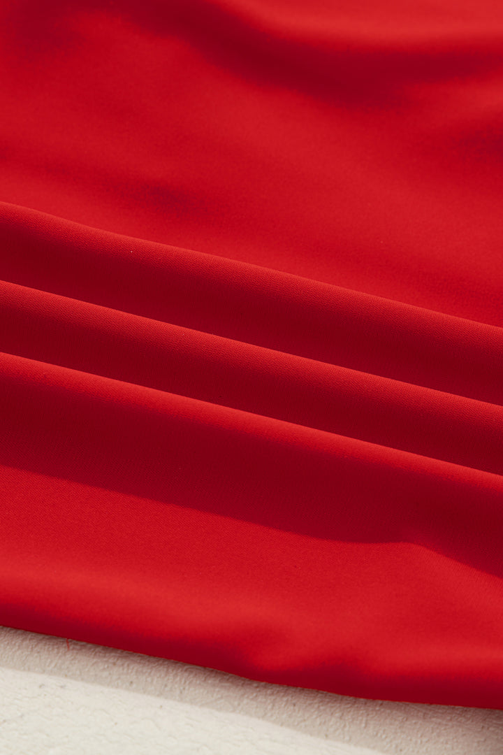 Fiery Red Contrast Trim Ribbon Bow Short Silky 2pcs Pajama Set