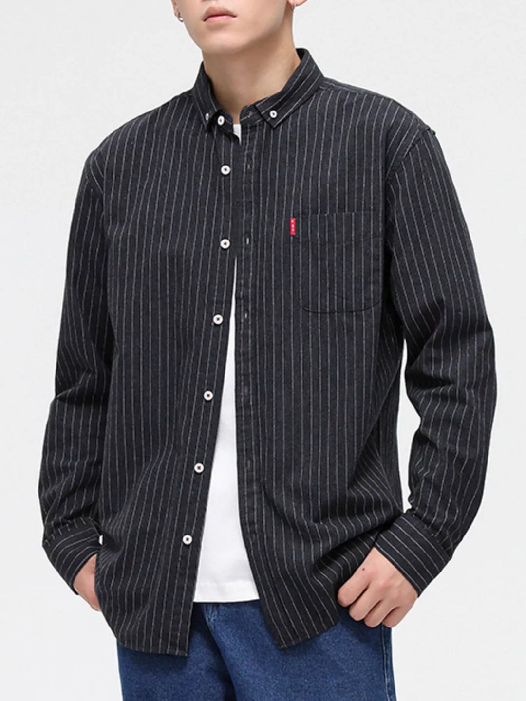 Men's Full Size Striped Long Sleeve Casual Shirt Plus Size