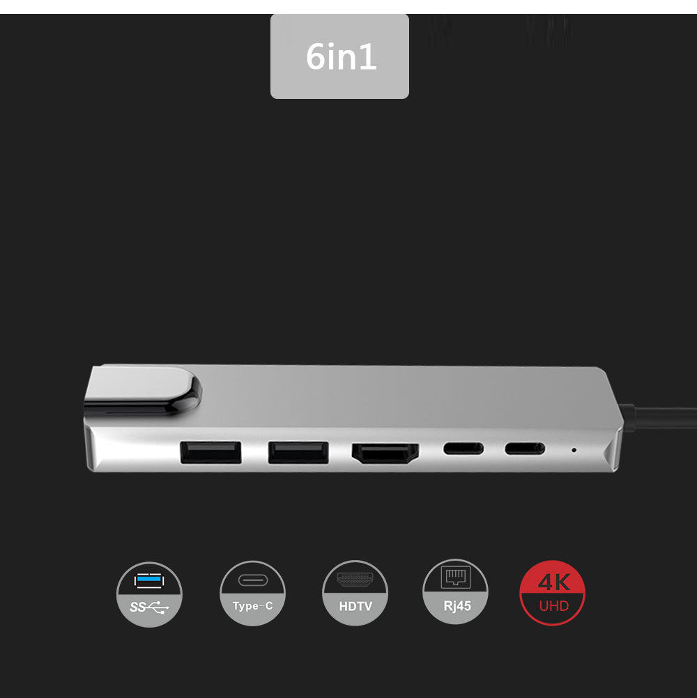 Type C To HDMI USB3.0 PD 6 In 1 HUB Hub Rj45 Network Card Adapter