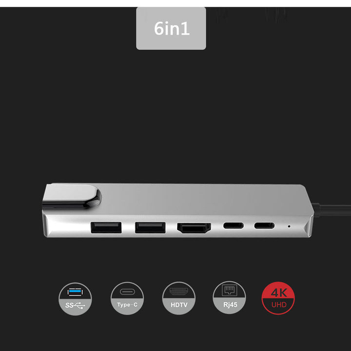 Type C To HDMI USB3.0 PD 6 In 1 HUB Hub Rj45 Network Card Adapter