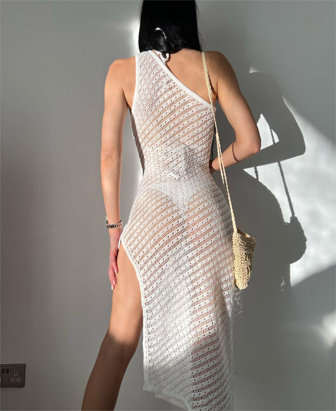 Sexy Knitted Hollow Out Split Beach Women Bikini Cover up See through Maxi