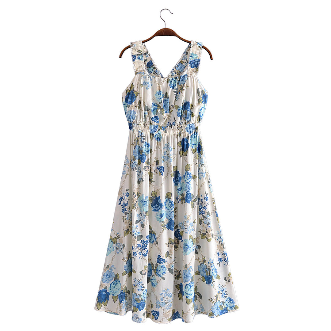 Vacation Summer Cross Backless Rayon Printing Slip Dress