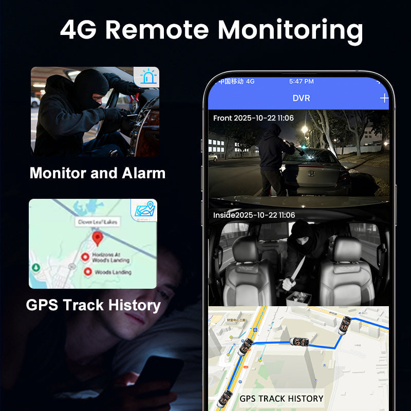 Real-time Monitoring Dual-radar 4G Dual-camera Dash Cam