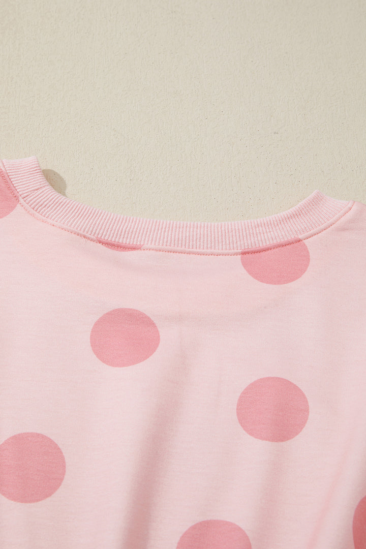 Pink Polka Dot Printed Long Sleeve Flared Mini Dress