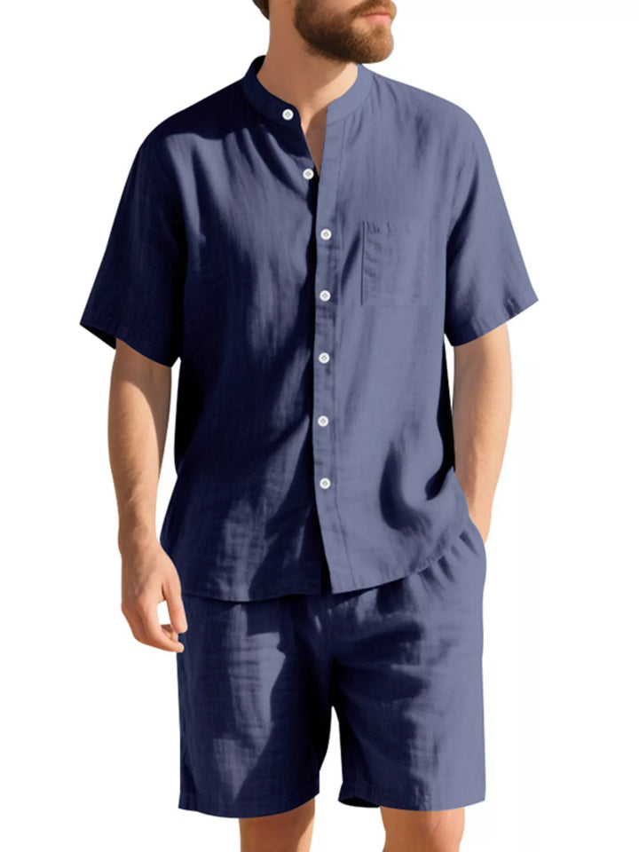 Men's Full Size Casual Short Sleeve Shirt and Shorts Set Plus Size